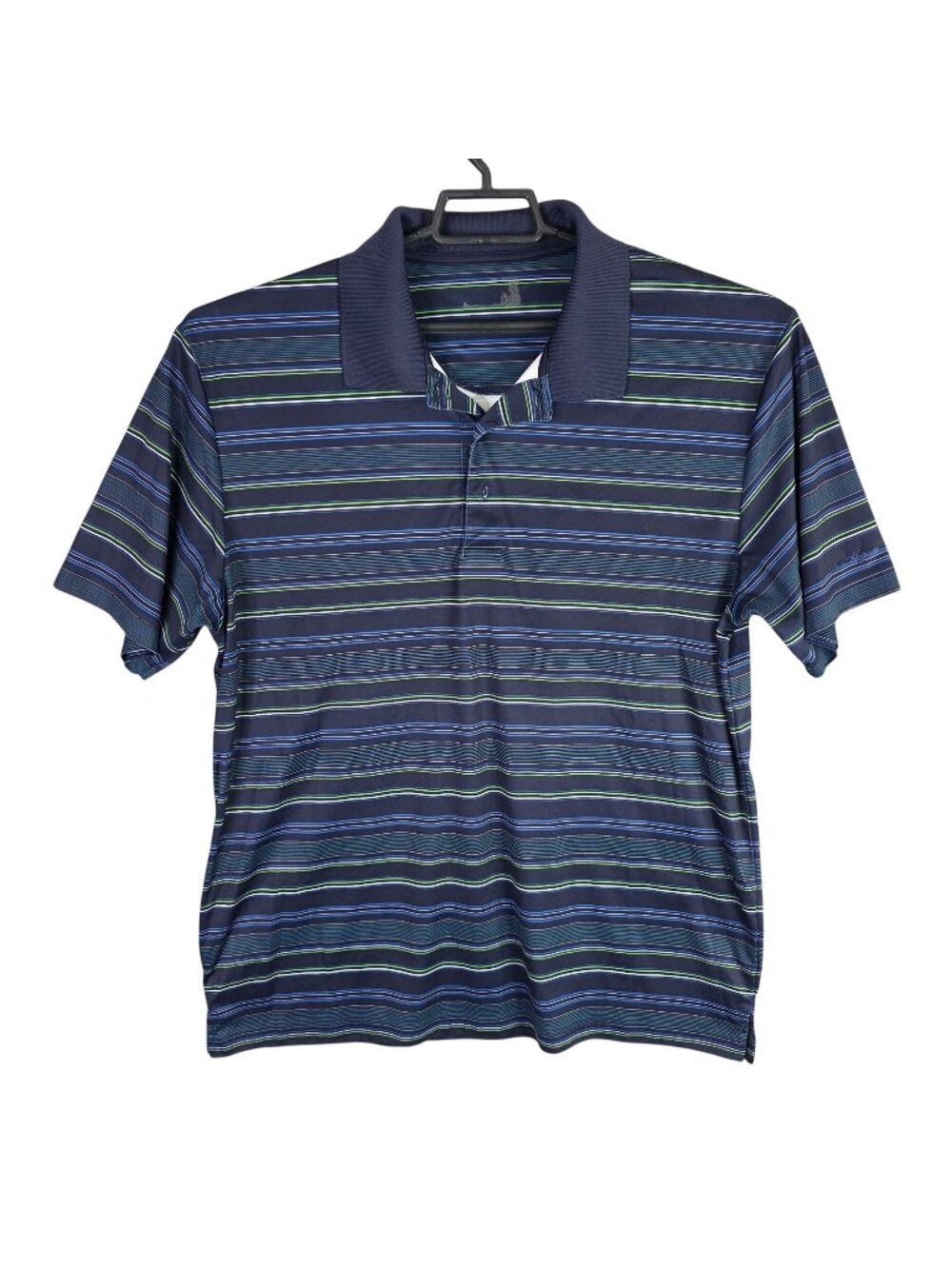 Mens PGA Tour Blue Striped Golf Polo Shirt Short Sleeve Polyester Size XL